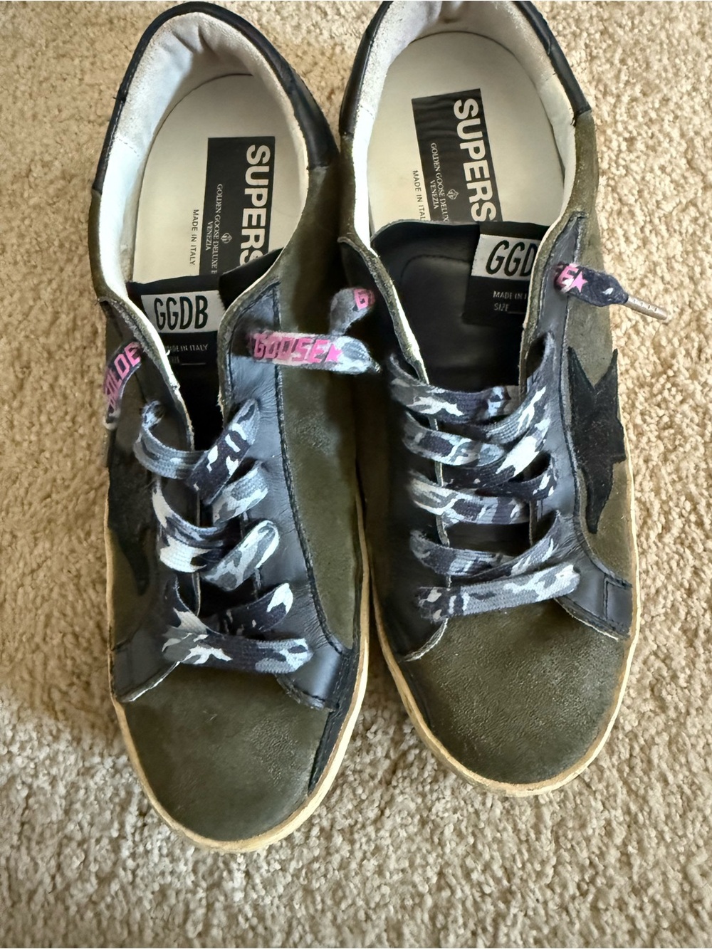 Golden Goose Superstar Olive Green Suede Sneakers, size 40
